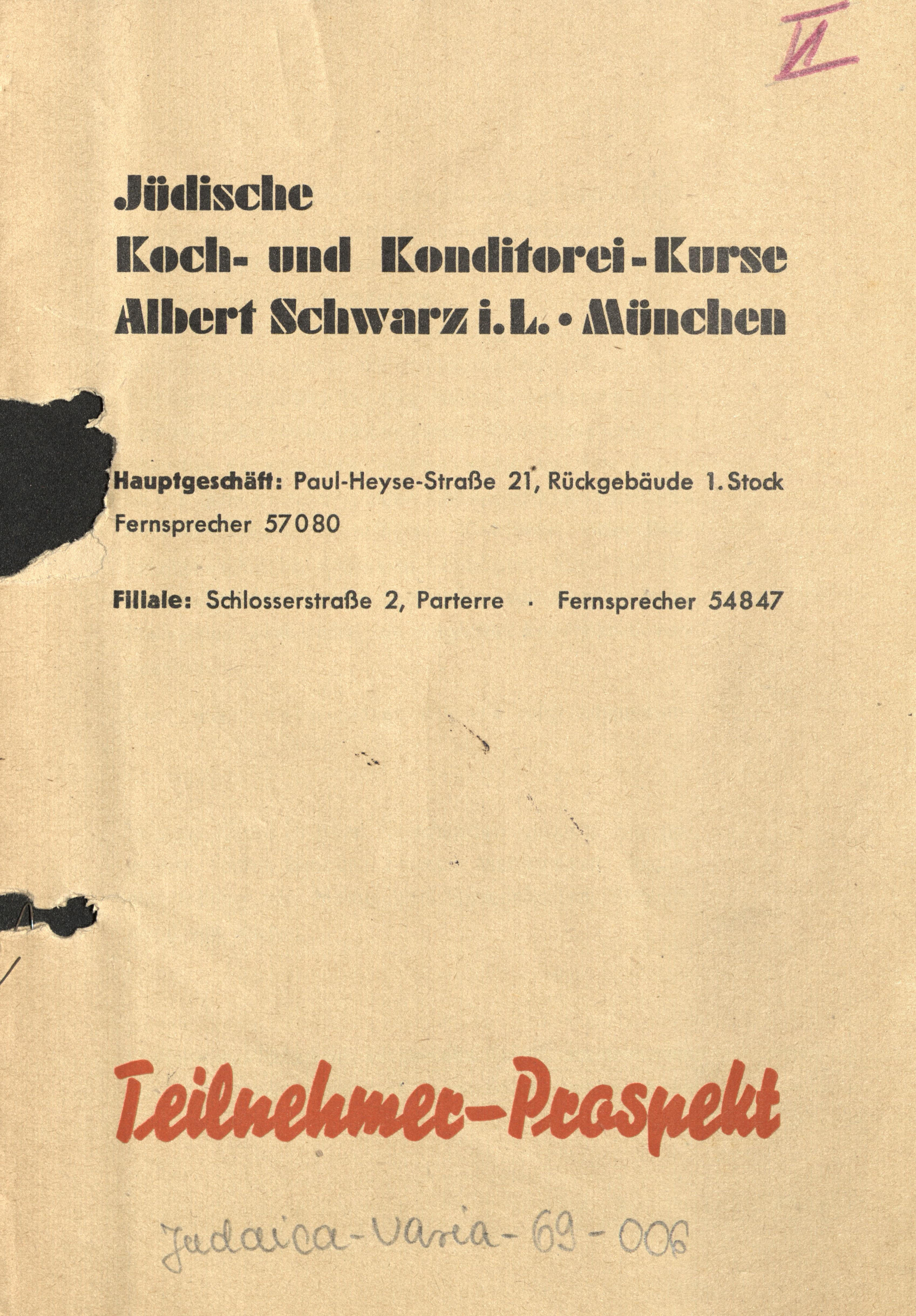 Prospekt der Kochschule Schwarz, um 1939 (© Stadtarchiv München)